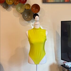 Sleeveless Mock Neck Bodysuit in Bright Lime
